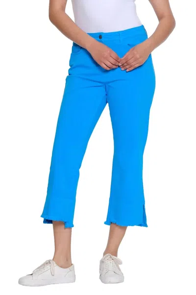 Slimsation By Multiples Raw Hem Crop Pant In Bright Turquoise In Blue