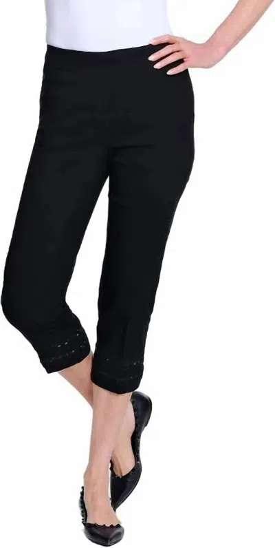 SLIMSATION BY MULTIPLES RIC RAC HEM PULL-ON CROP PANT (PETITE) IN BLACK