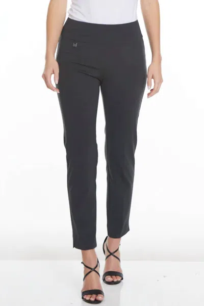 Slimsation By Multiples Wide Band Elastic Waist Ankle Pants In Intense Gray In Black