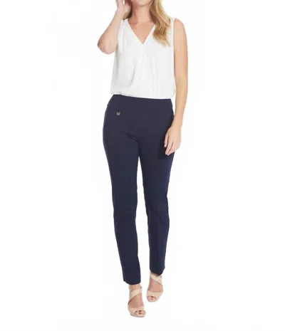Slimsation By Multiples Wide Band Elastic Waist Ankle Pants In Midnight Blue