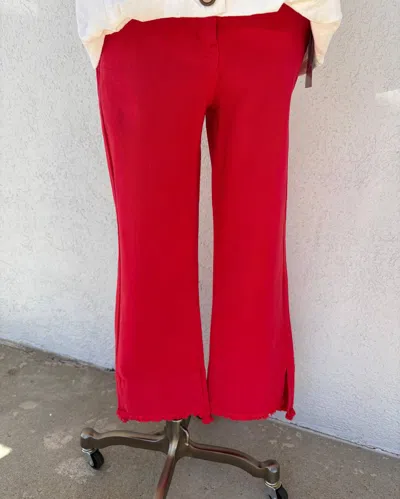 Slimsation By Multiples Women's Raw Hem Crop Pant In Fiery Red In Multi