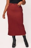 Slink Jeans Denim Midi Skirt In Burgundy