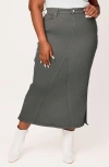 Slink Jeans Denim Midi Skirt In Dark Olive