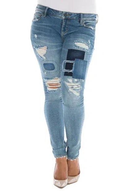 Slink Jeans Destroyed & Patched Skinny Jeans In Blue