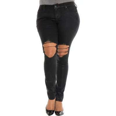 Slink Jeans Destroyed Coated Skinny Jeans In Black