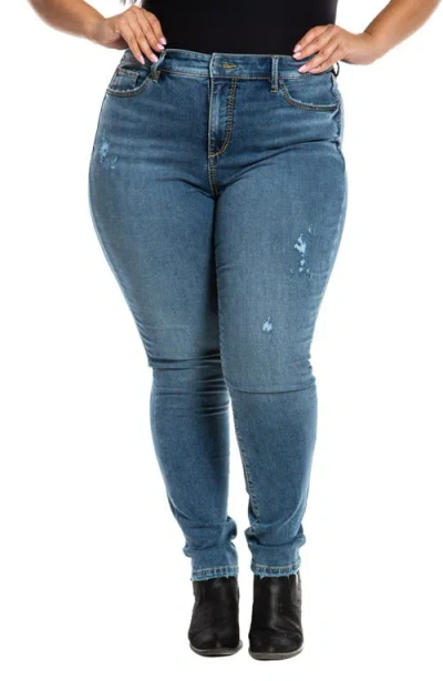 Slink Jeans Distressed High Waist Jeggings In Blue