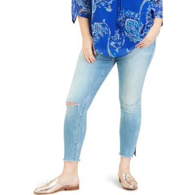 Slink Jeans Fray Hem Side Vent Ankle Jean In Blue