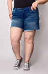 Slink Jeans Frayed Denim Shorts In Blue