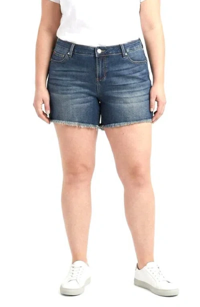 Slink Jeans Frayed Hem Shorts In Blue