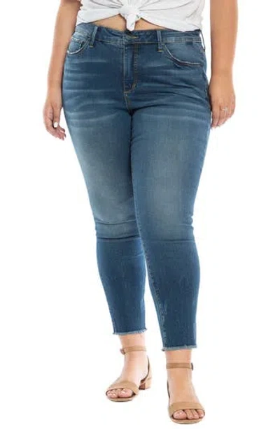 Slink Jeans Frayed High Waist Ankle Skinny Jeans In Blue