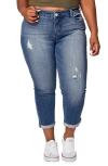 Slink Jeans Mid Rise Crop Boyfriend Jeans In Blue