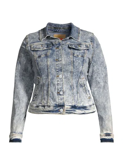 Slink Jeans, Plus Size Women's Acid-wash Denim Jacket In Wrenley