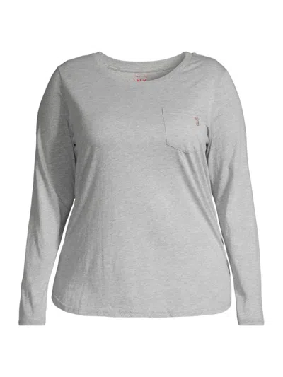 Slink Jeans, Plus Size Women's Long-sleeve Pocket Crewneck T-shirt In Heather Grey