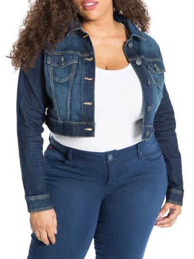 Slink Jeans Plus Women's Cropped Denim Jacket In Blue