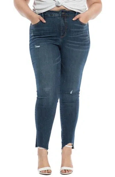 Slink Jeans Raw Hem High Waist Skinny Jeans In Blue