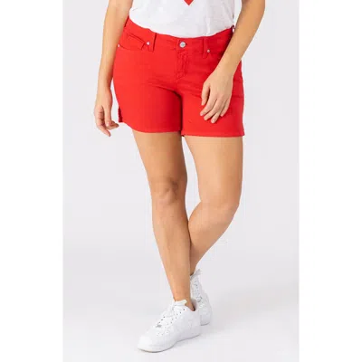 Slink Jeans Side Vent Mid Rise Denim Shorts In Rose Red