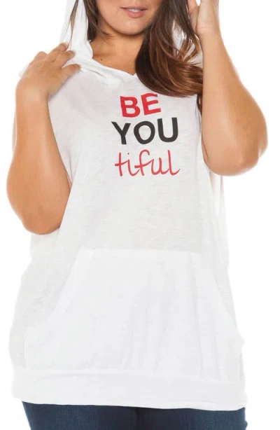 Slink Jeans Sleeveless Graphic Pullover Hoodie In White