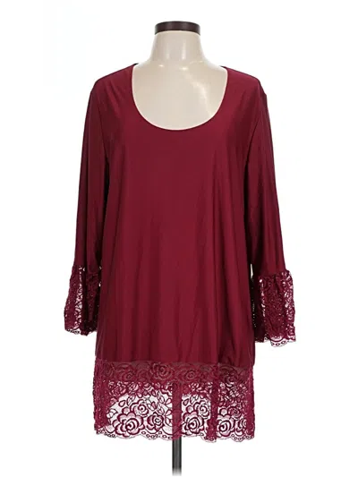 Pre-owned Slinky Brand 3/4 Sleeve Blouse In Burgundy