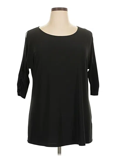 Pre-owned Slinky Brand 3/4 Sleeve Top Black Marled Pattern Boatneck Tops