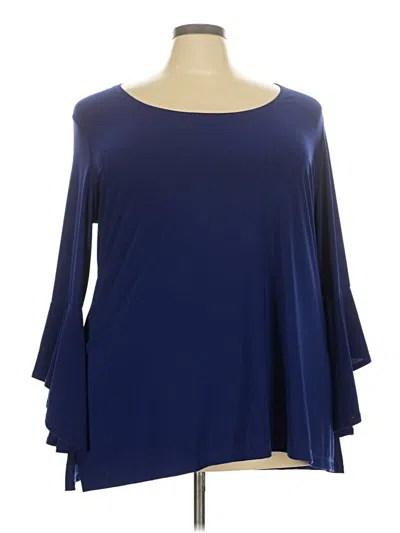Pre-owned Slinky Brand 3/4 Sleeve Top Blue Boatneck Tops