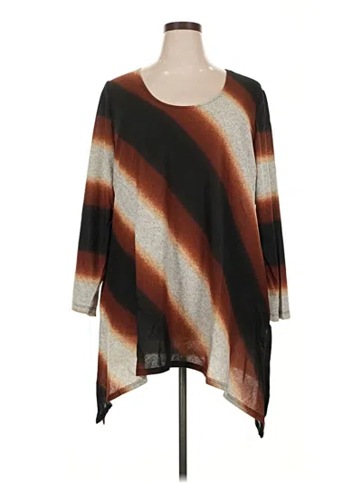 Pre-owned Slinky Brand 3/4 Sleeve Top Brown Scoop Neck Tops