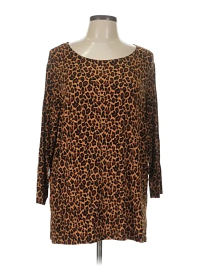 Pre-owned Slinky Brand 3/4 Sleeve Top Brown Scoop Neck Tops