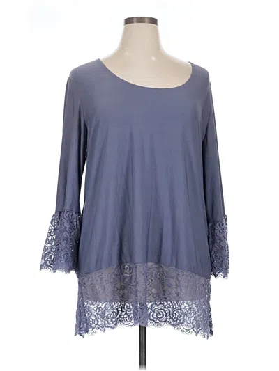 Pre-owned Slinky Brand 3/4 Sleeve Top Gray Scoop Neck Tops