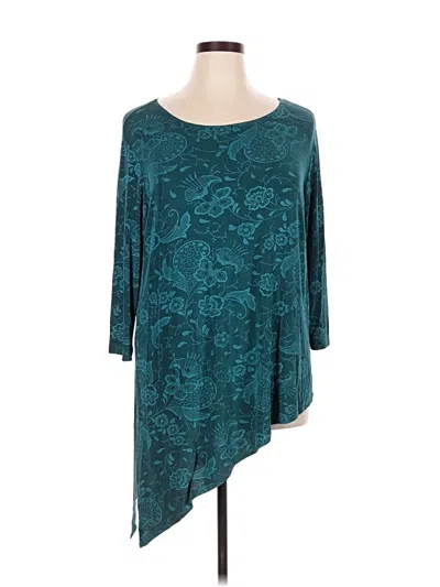 Pre-owned Slinky Brand 3/4 Sleeve Top Teal Boatneck Tops In Blue