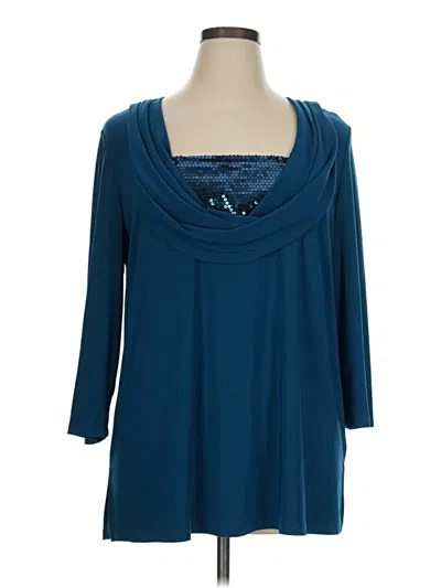 Pre-owned Slinky Brand 3/4 Sleeve Top Teal Cowl Neck Tops