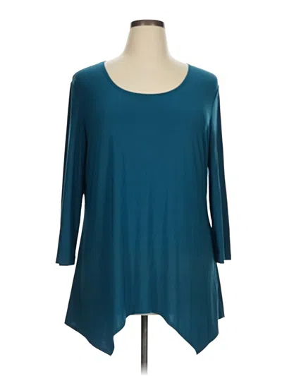 Pre-owned Slinky Brand 3/4 Sleeve Top Teal Scoop Neck Tops