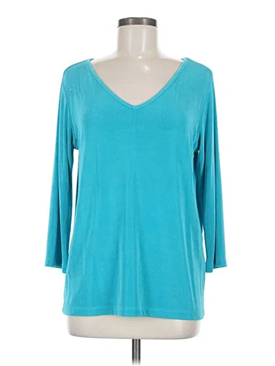 Pre-owned Slinky Brand 3/4 Sleeve Top Teal V Neck Tops In Blue