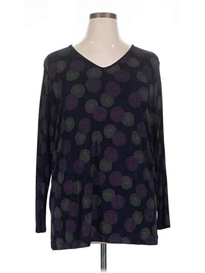 Pre-owned Slinky Brand Long Sleeve Top Purple Polka Dots Pattern V-neck Tops