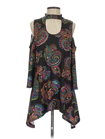 Pre-owned Slinky Brand Sleeveless Top Black Cold Shoulder Neckline Tops