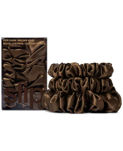 Slip Pure Silk Back To Basics Assorted Scrunchies In Dark Brown