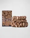 Slip Back To Basics Assorted Scrunchies, Set Of 3 In Light Brown