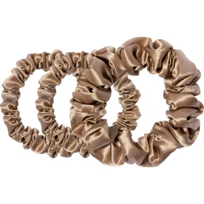 Slip 3-pack Large & Small Silk Scrunchie Set In Light Brown