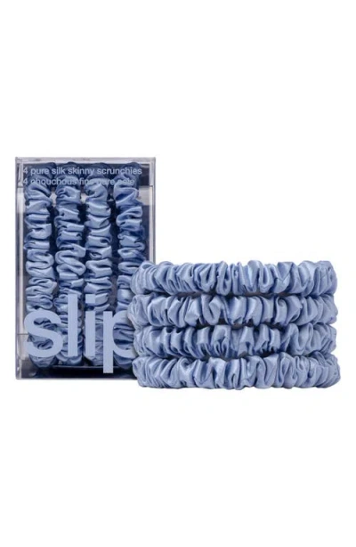 Slip Cornflower 4-pack Pure Silk Skinny Scrunchies In Blue