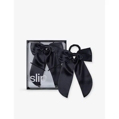 Slip Crimson Silk Hair Bow In Black