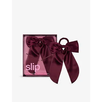 Slip Crimson Silk Hair Bow In Red