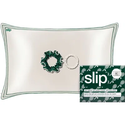 Slip Game Day Pure Silk Queen Pillowcase & Scrunchie Set In Transparent