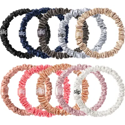Slip Pure Silk 10-pack Skinny Scrunchies $65 Value In Pink/black Assorted
