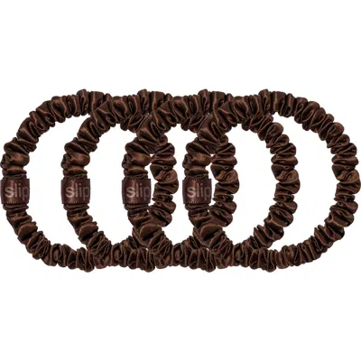 Slip Pure Silk 4-pack Skinny Scrunchies: Back To Basics Collection In Dark Brown