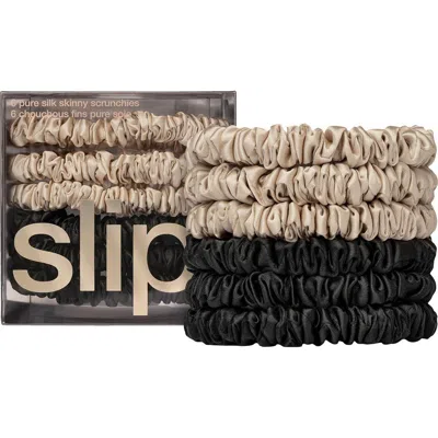 Slip Pure Silk 6-pack Skinny Scrunchies $51 Value In Black