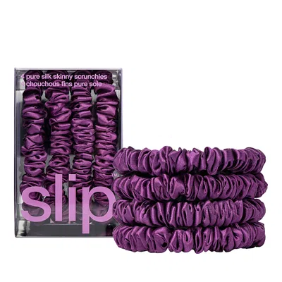 Slip Pure Silk Back To Basics Skinny Scrunchies In Dark Purple, Set Of 4