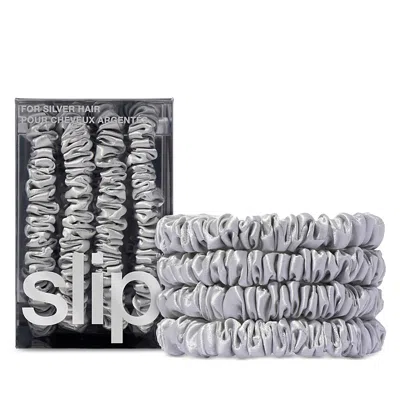 Slip Pure Silk Back To Basics Skinny Scrunchies, Set Of 4 In Silver