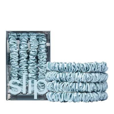 Slip Pure Silk Back To Basics Skinny Scrunchies In Sky Blue, Set Of 4
