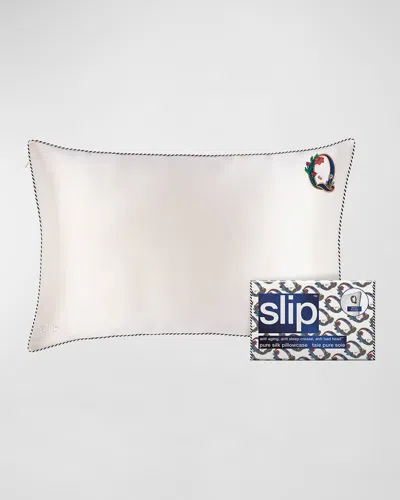 Slip Pure Silk Embroidered Queen Pillowcase In White