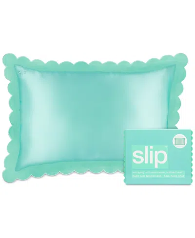 Slip Pure Silk Queen Pillowcase With Scalloped Edge In Turquoise