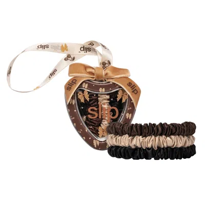Slip Pure Silk Skinny Scrunchie Trio Ornament (limited Edition) In Brown