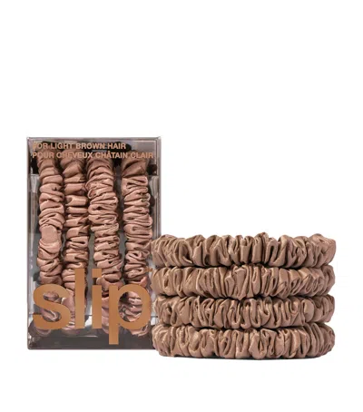 Slip Pure Silk Skinny Scrunchies In Light Brown